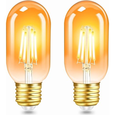 Lot de 2 Vintage Edison Ampoule E27 LED 4W,Verre Ambré,Blanc Chaud 2200K,Équivalent 40W Incandescence,400LM,AC 220V,Non Dimmable,T45 Filament Rétro Lampe,Décorative Maison,Bars,Café (1/5)