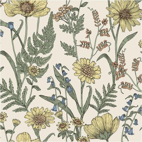 Wild Meadow Forest Wallpaper Cream Pink Green Paste The Wall Floral Botanical (1/4)