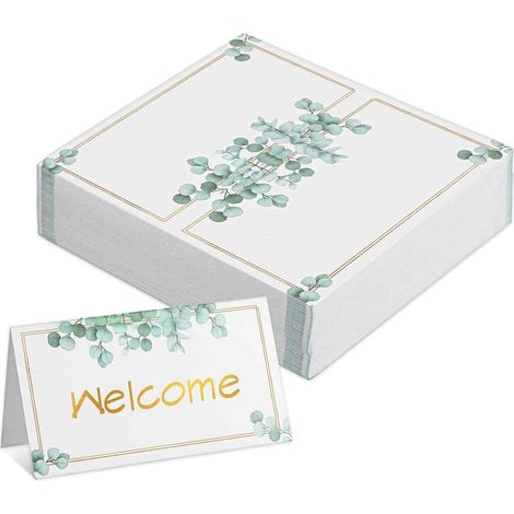 50 marque-places, papier carton rigide, motif eucalyptus fleurs, pliable 3D, décoration table mariage anniversaire (1/5)