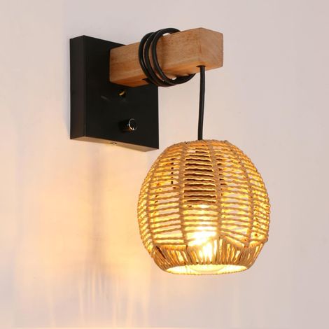 Vintage Indoor Wall Sconce E27 Rattan Wall Light with Switch, Cage Wooden Wall Lamp for Living Room, Bedroom, Corridor, Dining Room (No Bulb) (1/5)