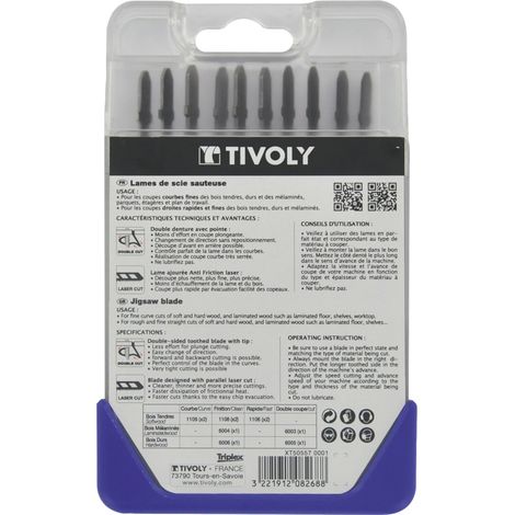 Tivoly • Confezione da 10 lame per seghetto alternativo per legno e melamina - Allegato T