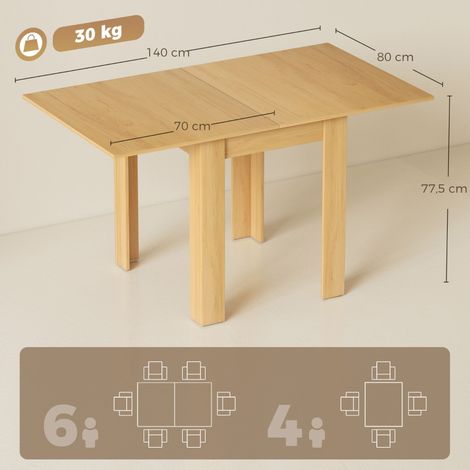 Table extensible 70/140x80cm, pour 4 à 6 personnes, gain de place pour cuisine ou salon, mécanisme d'extension fluide et plateau résistant (1/5)