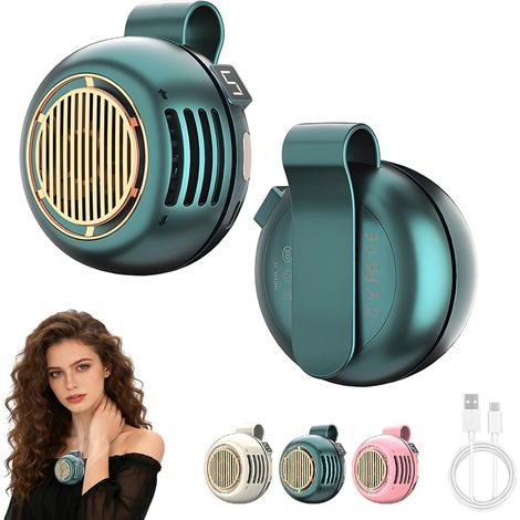 Lot de 2 ventilateurs portables sans pales à pince, rechargeables par USB, 5 vitesses, rotation à 360°, pour la taille et la chemise, idéaux pour les voyages. (1/5)