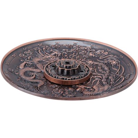 Porte-encens, Plaque d'encens en Alliage de Zinc Porte-bâton d'encens Dragon Motif encensoir Plaque pour Chambre Temple Bureau(Cuivre Rouge) (1/5)