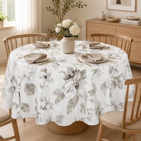Fleurs Beige Nappe en Toile Cirée Rond 140 x 140 cm (1/5)
