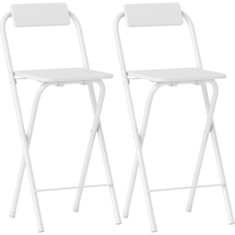 Tabouret de bar Tornaco pliable design repose-pieds blanc 2 pièces