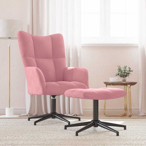 vidaXL Chaise de relaxation avec tabouret Rose Velours (1/5)