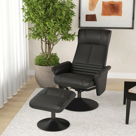 Relaxfauteuil inclinable avec repose-pieds pivotant, téléviseur-siège supportant 150 kg, fauteuil relax noir en microfibre pour salon et chambre (1/5)