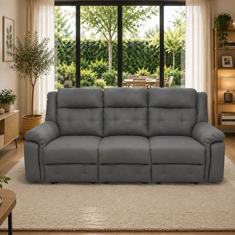 DIVANO 3 POSTI CON RELAX MANUALE IN TESSUTO GRIGIO (1/5)