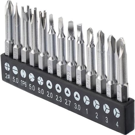 Set da 13 pezzi composto da chiavi esagonali, triangolari, a croce e a Y da 1/4", cacciaviti magnetici a croce, punte da trapano e cacciaviti a chiave. (1/5)