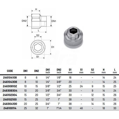 MANICOTTO MASCHIO/FEMMINA RIDOTTO IN ACCIAIO M3/4"xF1" x 15