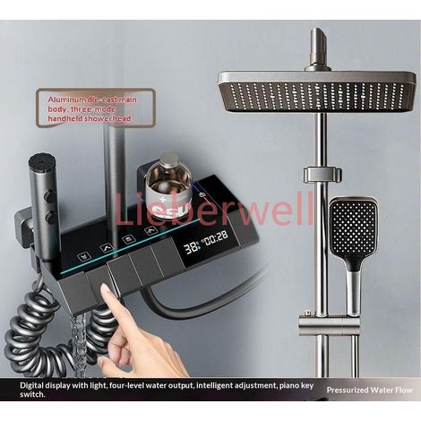 Système de douche en laiton massif avec thermomètre numérique intelligent, ensemble complet pour usage domestique, ensemble de pommeaux de douche à eau claire (1/5)