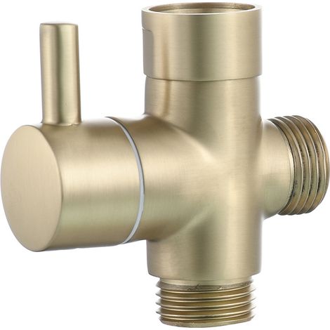 Inverseur de Douche à Trois Voies de Laiton Vanne Derivation G1/2" pour Salle de Bain Or Brossé (1/5)
