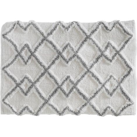 Tapis de salle de Bain en Coton déco Ethnique Gris 50 x 75 cm - Five (1/5)