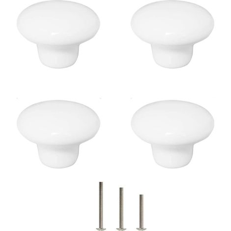 Ensemble de 4 poignées de meuble en céramique, convenant aux armoires, penderies, tiroirs, etc. L'ensemble comprend trois vis de tailles différentes. Blanches. (1/5)