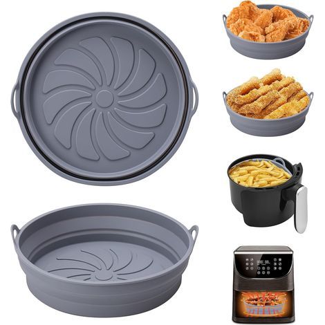 Moules en silicone pour friteuse à air chaud, lot de 2, accessoires pour récipient de friteuse à air chaud, panier réutilisable, moules ronds mats pour friteuse à air chaud, micro-ondes et four (gris (1/5)
