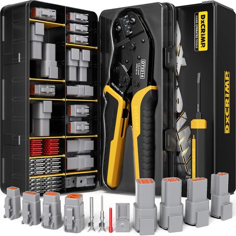 Kit Pince à Sertir Connecteurs Série DTM, 2-6 Broches Connecteurs Étanches, Contacts Estampés T20 (22-16AWG/0.34-1.5mm²), Pince à Cliquet et Outils d'Extraction, Compatible avec DTM (1/5)
