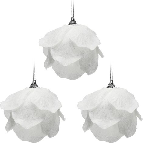 Boules de mousse à paillettes blanches, 3 pièces, boules de pétales de fleurs suspendues, ornements pour décoration d'arbre de noël, 8cm (1/5)