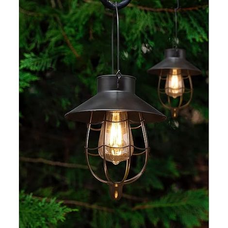 Lot de 2 lanternes solaires YAKii, à suspendre en extérieur, en métal, étanches, avec lumière blanche chaude, décoratives.-AquaForge
