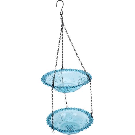Mangeoire et bain d'oiseaux suspendus, bol double couche pour jardin ou cour extérieure, bleu (1/5)