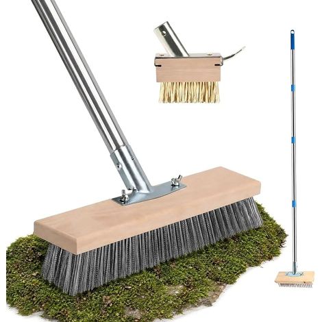 balais métalliques avec manche - 160 cm - désherbeur mousse - En acier - têtes brosse fil métallique avec grattoir - 30 cm - mousse, jardin, terrasse, terrasse
