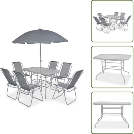 Sombrilla de jardín - vidaXL Juego de comedor de jardín 8 piezas acero y textilene gris - Comedor al aire libre