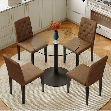 Conjunto mesa comedor y 4 sillas vidrio 85 cm OKMYHOME (1/5)