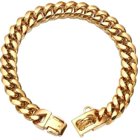 Collare per cani, acciaio inossidabile, 14 mm x 16 pollici, adatto a cani con circonferenza del collo da 14 a 14,5 pollici, colore oro. (1/5)