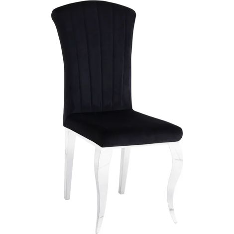 Lot de 6 Chaises baroque LOUIS Chrome Velours Noir (1/2)