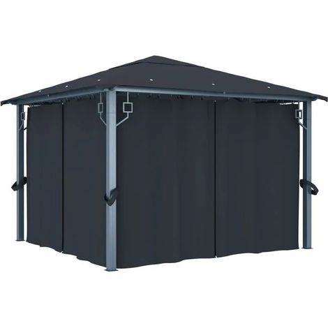 Pavillon d'observation avec rideaux, 300x300 cm, aluminium gris anthracite. (1/5)