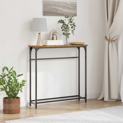 Console industrielle, rangement ouvert, acier et bois d’ingénierie, bois ancien 75 x 19,5 x 75 cm - PANGIVO (1/5)