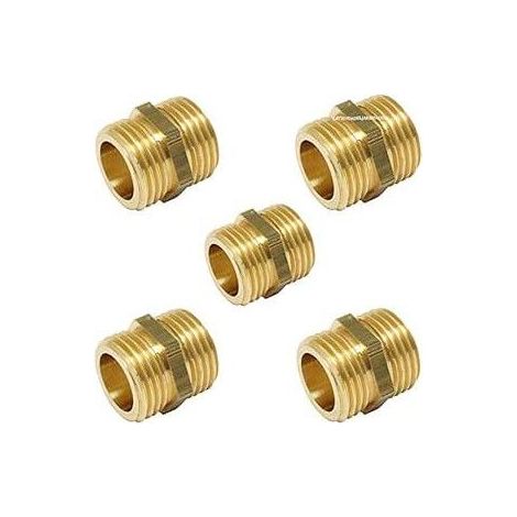 Lot de 5 Mamelon laiton mâle 1'' Accessoire en laiton Aenor Bouchons filetés en laiton Mâle Fileté en Laiton pour Air, Eau (1/4)