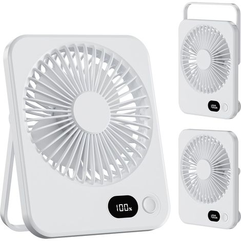 Ventilateur de Bureau, Mini Ventilateur Portable avec Batterie Rechargeable de 3600 mAh Silencieux 5 Vitesses 180° Inclinable Petit Ventilateur Maison/Bureau/Voyage/Extérieur Blanc (1/5)