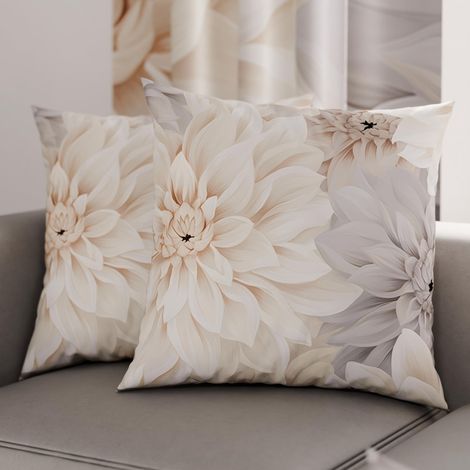 Lot de 2 Taies d'Oreillers 50x50 cm 100% Microfibre Hypoallergénique, Housse Oreiller Rectangulaire Motif Floral Gris Crème, Paquet de 2 (1/3)