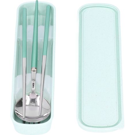 Ensemble de couverts en acier inoxydable portable avec fourchette, cuillère et baguettes pour bureau, camping, école ou pique-nique