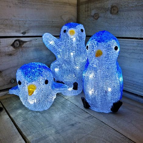 Snowtime Christmas Set 3 of Acrylic Penguins with 30 Ice White LEDs (1/5)