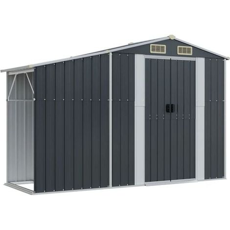 Abri de jardin couleur anthracite, dimensions 277x93x179 cm, en acier galvanisé. (1/2)