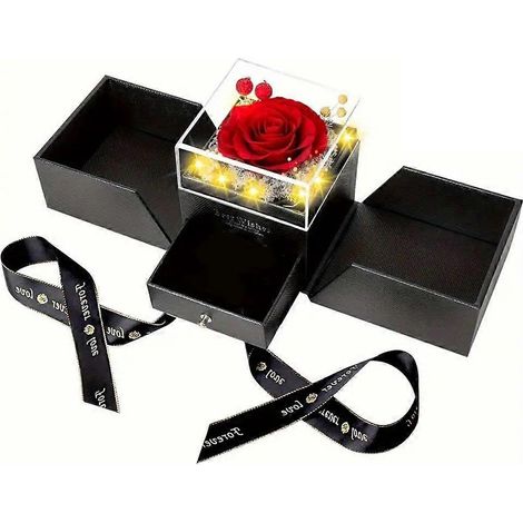 Boîte à bijoux transparente ornée de roses éternelles - Cadeau d'anniversaire (1/5)