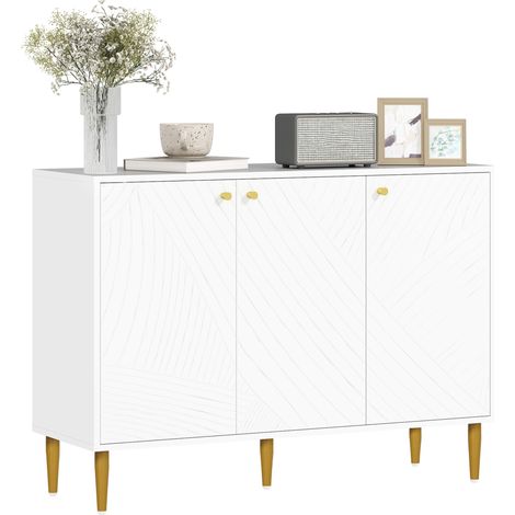 Elegantes Sideboard mit zwei Schränken – Weiß/Goldfarben
