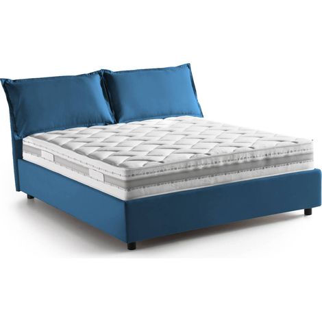 Talamo Italia Letto matrimoniale Teresa, Letto contenitore con rivestimento in tessuto, 100% Made in Italy, Apertura frontale, con materasso Cm 140x200 incluso, Blu, con imballo rinforzato