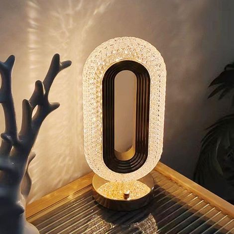 Lampada da comodino in cristallo, lampada da tavolo a LED dimmerabile a 3 colori, ricaricabile tramite USB-C, con controllo touch, moderna luce notturna per camera da letto, ufficio e soggiorno. (1/5)