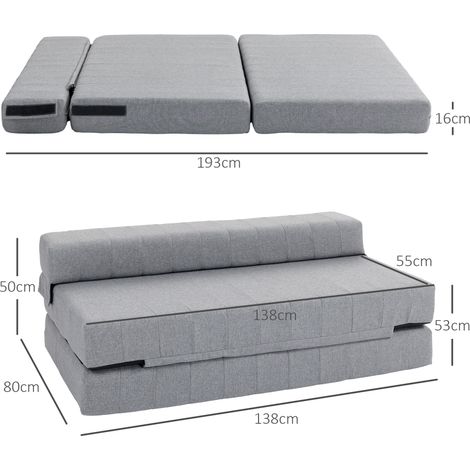 Fauteuil pliant convertible en lit d'appoint, pliable, supporte jusqu'à 250 kg, 138 x 80 x 50 cm, gris (1/5)