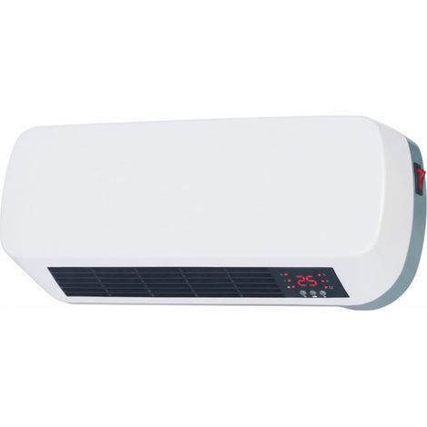 Termoventilatore Da Parete In Ceramica 2000 W Con Display LED Telecomando Timer 12h 3 Modalità Termostato Da 10 a 49°C IP22 Filtro Antipolvere Sicurezza Overprotect 45 x 12 x 19 Cm Bianco