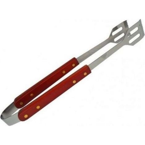 Trade Shop - Pinza Per Barbecue In Acciaio Con Manico Legno Griglia Attrezzo Bbq -