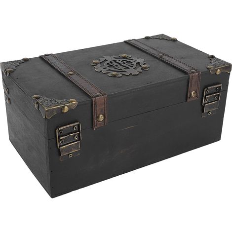Coffret de rangement vintage en bois pour bijoux, documents, livres et cadeaux  coffre au trésor verrouillable. (1/5)