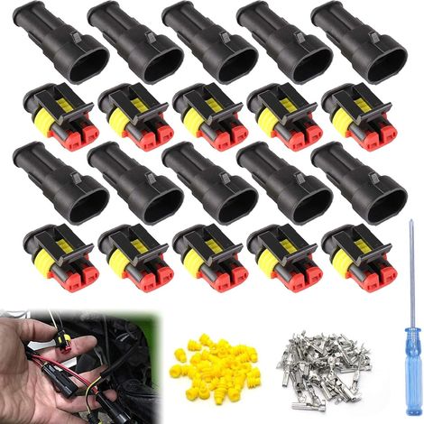 Connecteur Étanche à 2 Broche, Connecteur Electrique de Voiture, Voiture Étanche Connecteur Électrique, Voiture Fiche Etanche, Imperméable à l'eau Connecteur Kit, pour voiture camion moto, 10 Pièces (1/5)