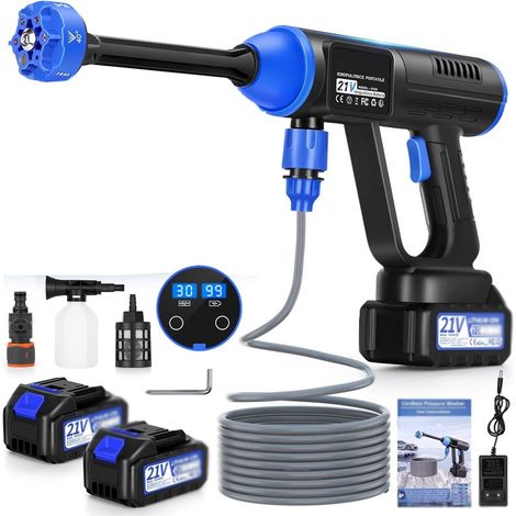 Nettoyeur Haute Pression sans Fil, Pistolet Haute Pression sur Batterie avec Buse 6 en 1,Nettoyeur Haute Pression sur Batterie avec 2 Batteries et 30 Niveaux de Pression,Reglage Tactile