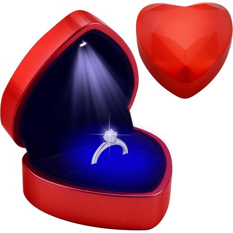 Boîte à Bague LED en Velours Forme Cœur – Boîte Bague Fiançailles Élégante Écrin Bijoux Lumineux pour Saint-Valentin Alliance Mariage, Demande en Mariage, Coffret Cadeau Bague Compact et Portable (1/5)