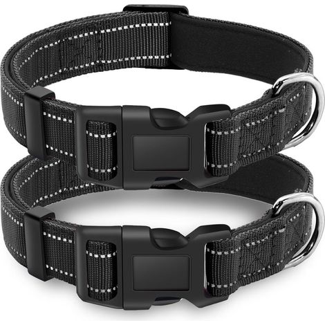 Un lot de 2 colliers réfléchissants pour chiens avec boucles de sécurité, réglables, doux et respirants, en nylon noir. (1/5)