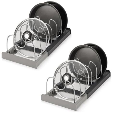 Lot de 2 supports de couvercles de casseroles, réglables, pour tiroir, organiseur de couvercle de cuisine, extensible, parfait pour (1/4)